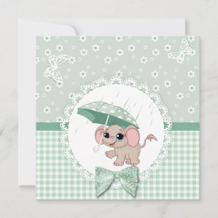 Cute Baby Elephant Green Baby Sprinkle Shower Invitation