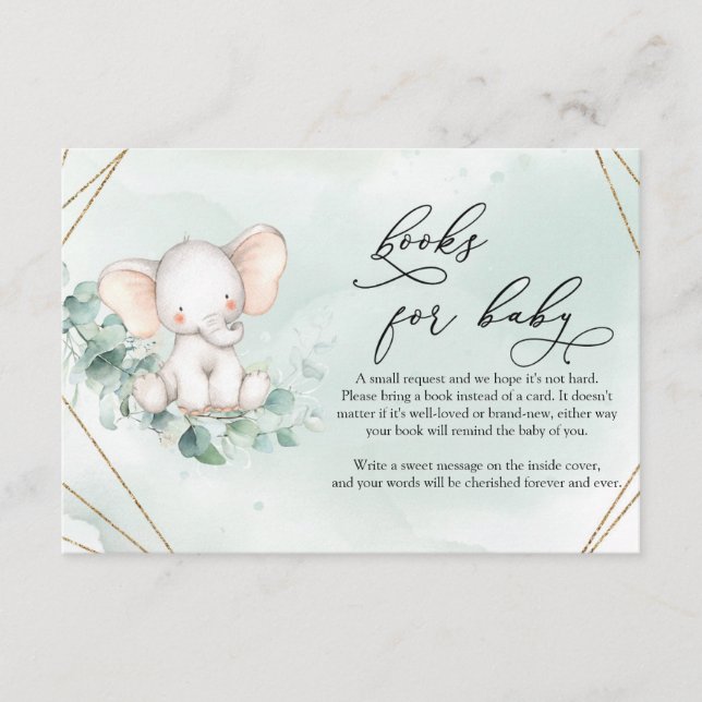 Cute Baby Elephant Greenery Eucalyptus Wreath Enclosure Card (Front)