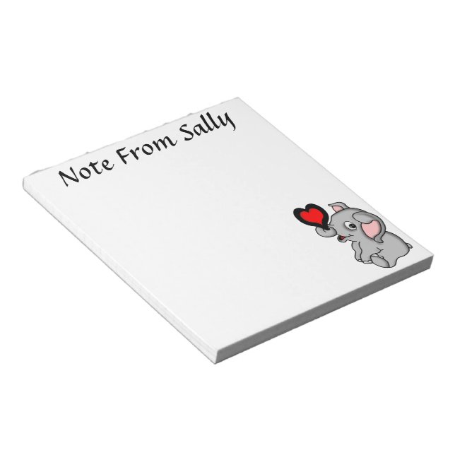 Cute Baby Elephant Holding a Heart Notepad (Angled)