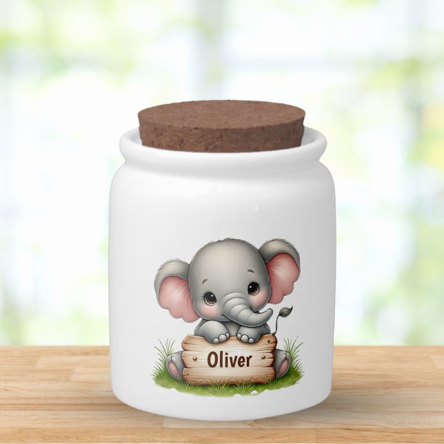 Cute Baby Elephant Holding a Name Sign Candy Jar (Creator Uploaded)
