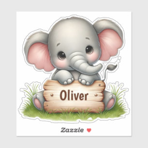 Cute Baby Elephant Holding a Name Sign Sticker