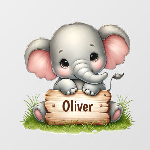 Cute Baby Elephant Holding a Name Sign Wall Decal