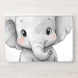 Cute Baby Elephant Illustration, Watercolor and Pe HP Laptop Skin