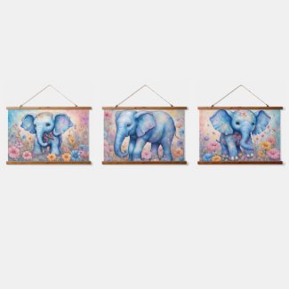 Cute Baby Elephant In a Pastel Daisy Garden
