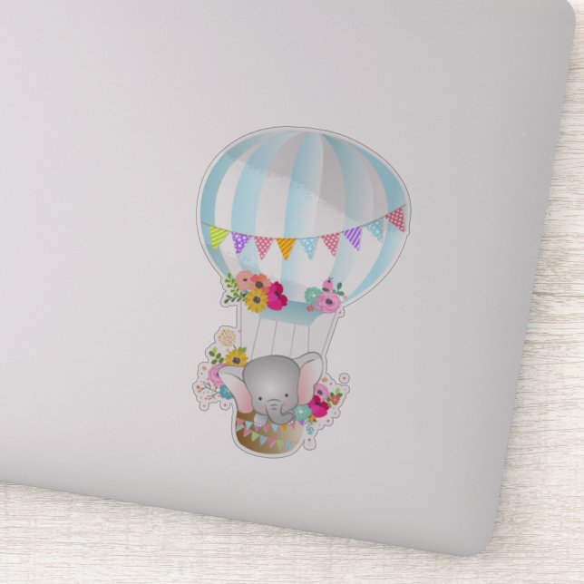 Cute Baby Elephant in an Air Balloon Sticker (Detail)