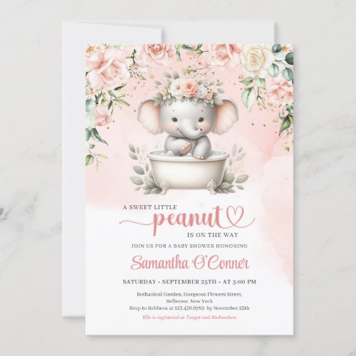 Cute baby elephant in bathtub take a shower girl invitation