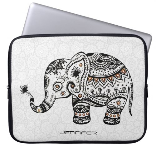 Cute Baby Elephant In black And Brown Diamonds Laptop Sleeve