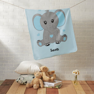 Cute baby elephant in blue for boys baby blanket