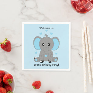Cute baby elephant in blue for boys, custom napkins