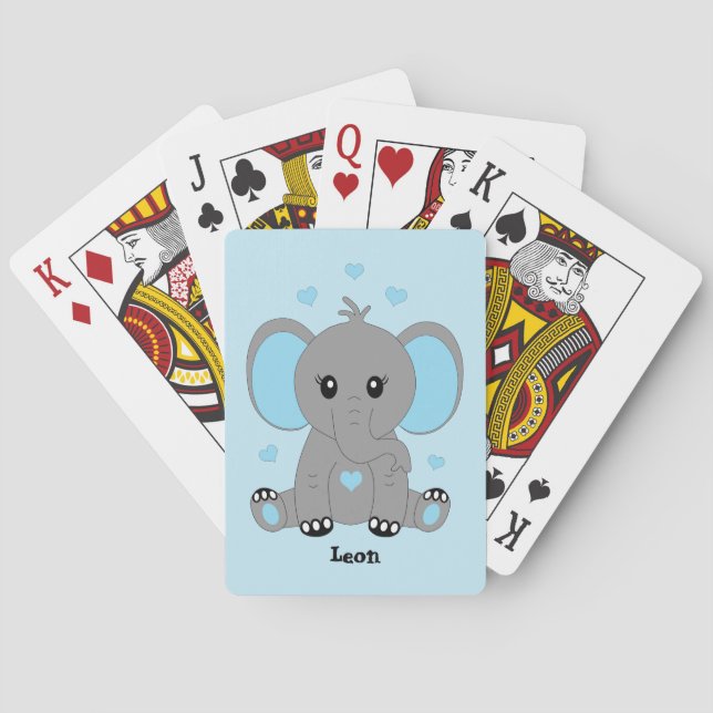 Cute baby elephant in blue for boys  poker cards (Back)