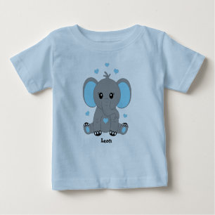 Cute baby elephant in blue, hand drawn, baby T-Shirt