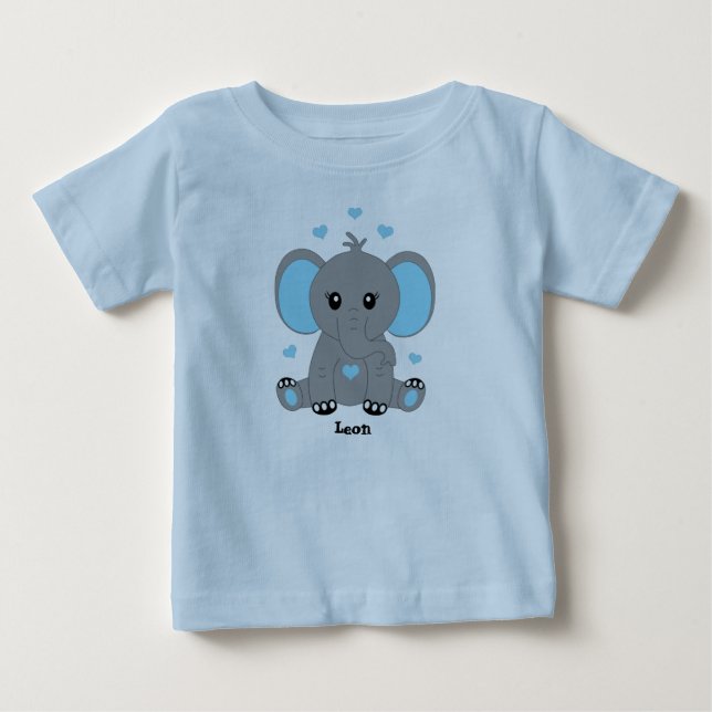 Cute baby elephant in blue, hand drawn,  baby T-Shirt (Front)