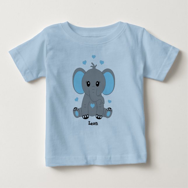 Cute baby elephant in blue, hand drawn,  T-Shirt (Front)