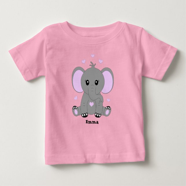 Cute baby elephant in pink for girls baby T-Shirt (Front)