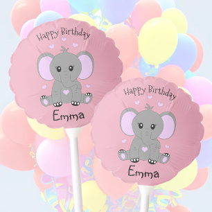 Cute baby elephant in pink for girls, birthday balloon