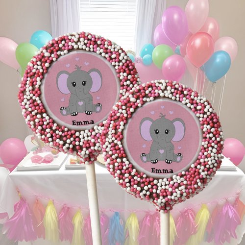Cute baby elephant in pink for girls birthday  chocolate covered oreo pop