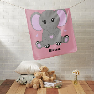 Cute baby elephant in pink for girls blanket
