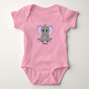 Cute baby elephant in pink for girls bodysuit