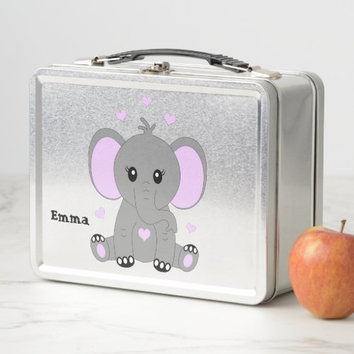 Cute baby elephant in pink for girls     metal lunch box