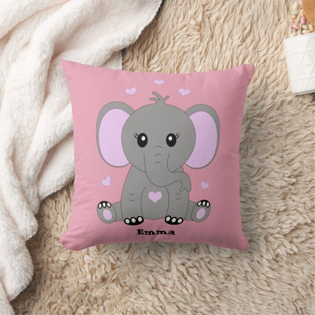 Cute baby elephant in pink for girls throw pillow (Blanket)