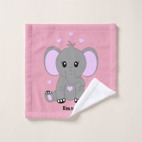 Cute baby elephant in pink for girls wash cloth