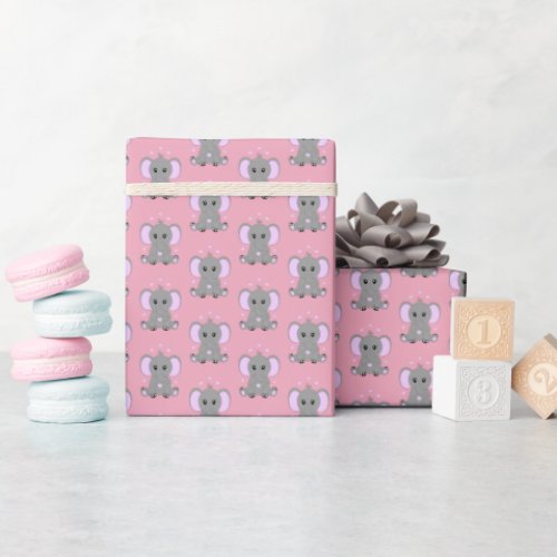 Cute baby elephant in pink for girls  wrapping paper