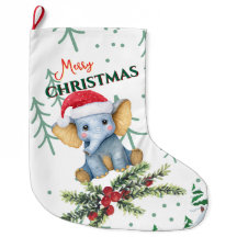 Cute Baby Elephant in Red Santa Hat
