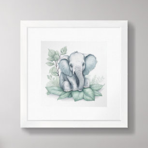 Cute Baby Elephant in Watercolor-style Framed Art