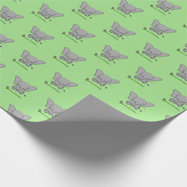Cute baby elephant jumping cartoon illustration wrapping paper (Corner)