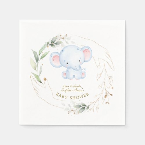 Cute Baby Elephant Jungle Greenery Baby Shower    Napkins