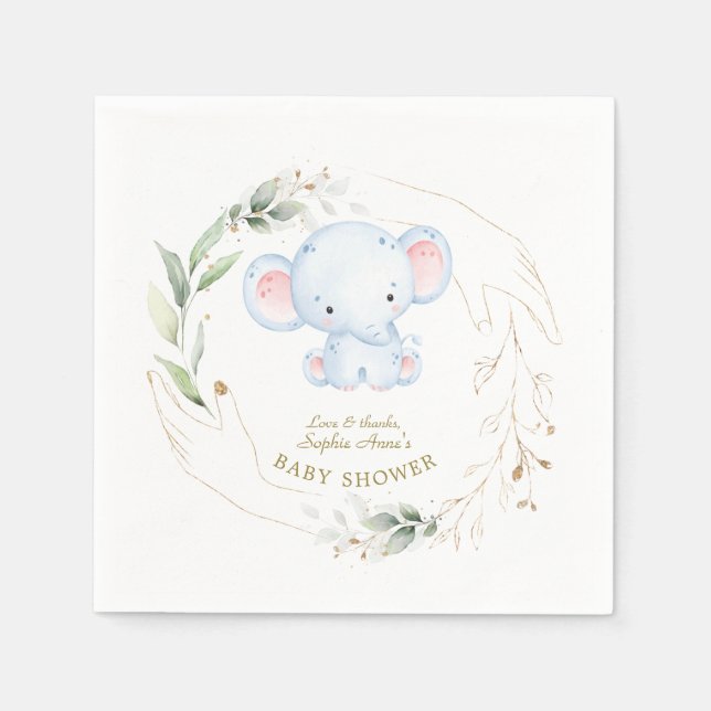 Cute Baby Elephant Jungle Greenery Baby Shower    Napkins (Front)