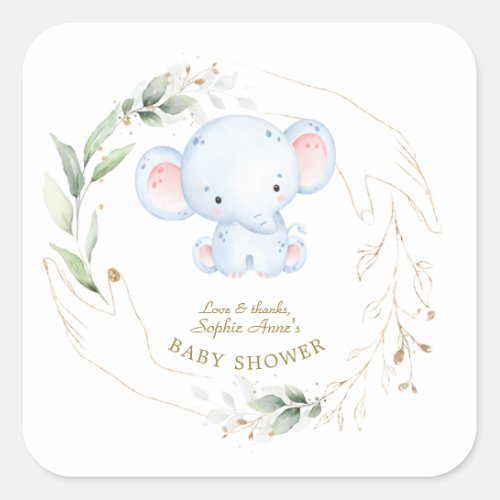 Cute Baby Elephant Jungle Greenery Baby Shower   Square Sticker