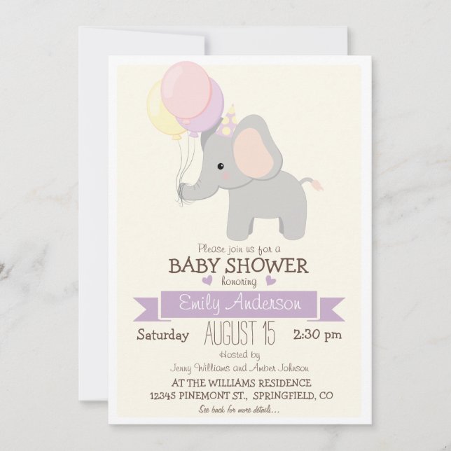 Cute Baby Elephant, Jungle Zoo Animal Baby Shower Invitation (Front)