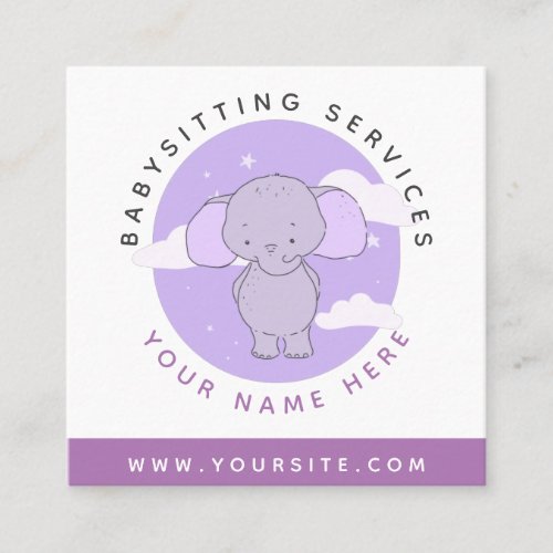 Cute Baby Elephant Kid Daycare Service Babysitter  Square Business Card