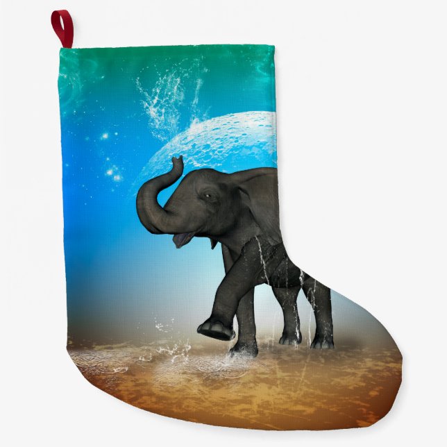 Cute baby elephant large christmas stocking (Front)
