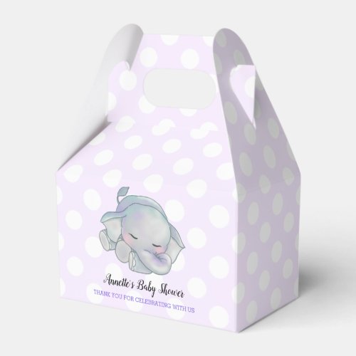 Cute Baby Elephant Lavender Polka Dots Baby Shower Favor Boxes