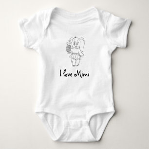Cute Baby Elephant Modern Black I love Mimi Baby Bodysuit