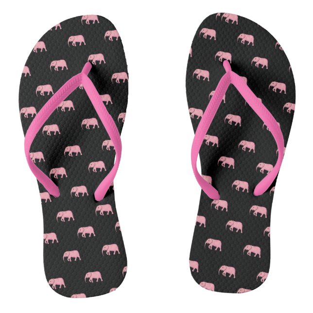 Cute Baby Elephant Modern Pink Black Flip Flops (Footbed)