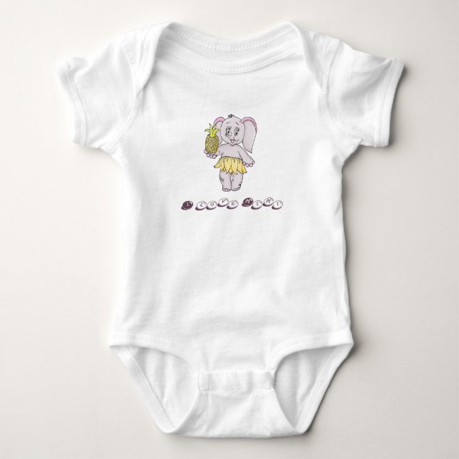 Cute Baby Elephant Modern Pink I love Mimi Baby Bodysuit (Front)