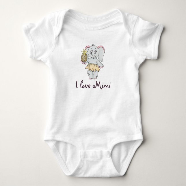 Cute Baby Elephant Modern Pink I love Mimi Baby Bodysuit (Front)