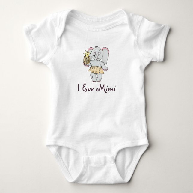 Cute Baby Elephant Modern Pink I love Mimi Bodysuit (Front)