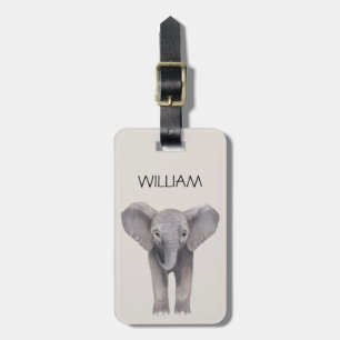 Cute Baby Elephant Name Luggage Tag