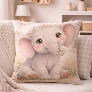 Cute Baby Elephant Neutral Nursery  Throw Pillow