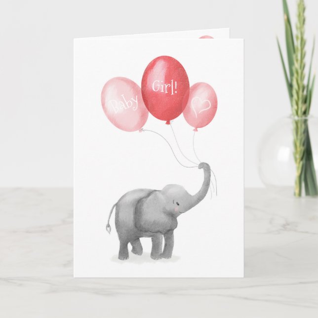 Cute baby elephant new baby girl card (pink) (Front)