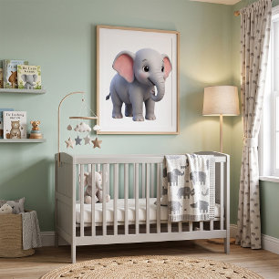 Cute Baby Elephant Nursery Cartoon Poster