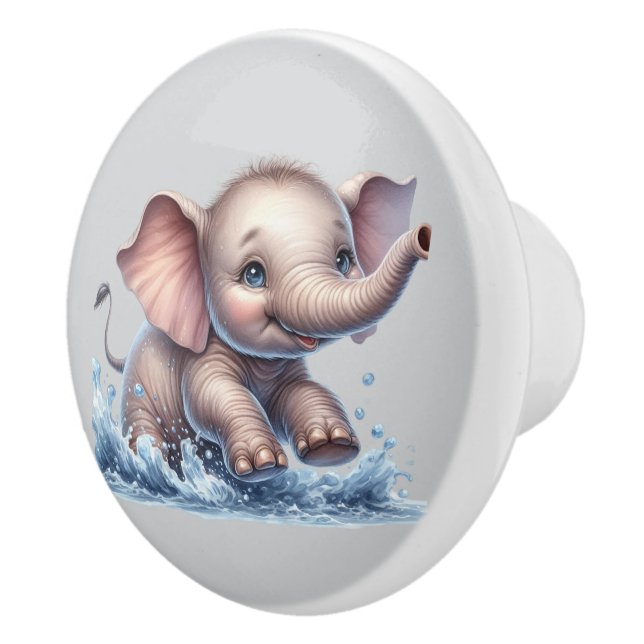 Cute baby elephant nursery ceramic knob (Right)