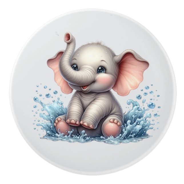 Cute baby elephant nursery  ceramic knob (Front)