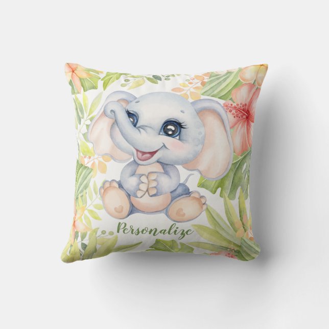 Cute Baby Elephant Nursery Decor Throw Pillow (Back)