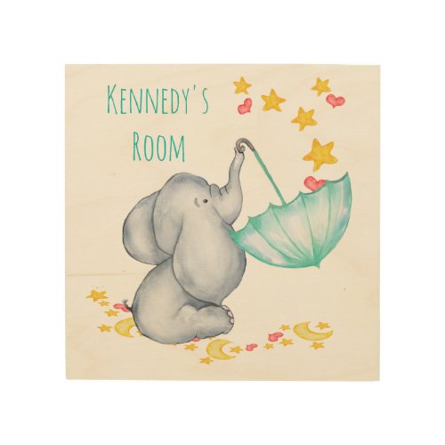 Cute Baby Elephant Nursery Room Name Plaque Wood Wall Art