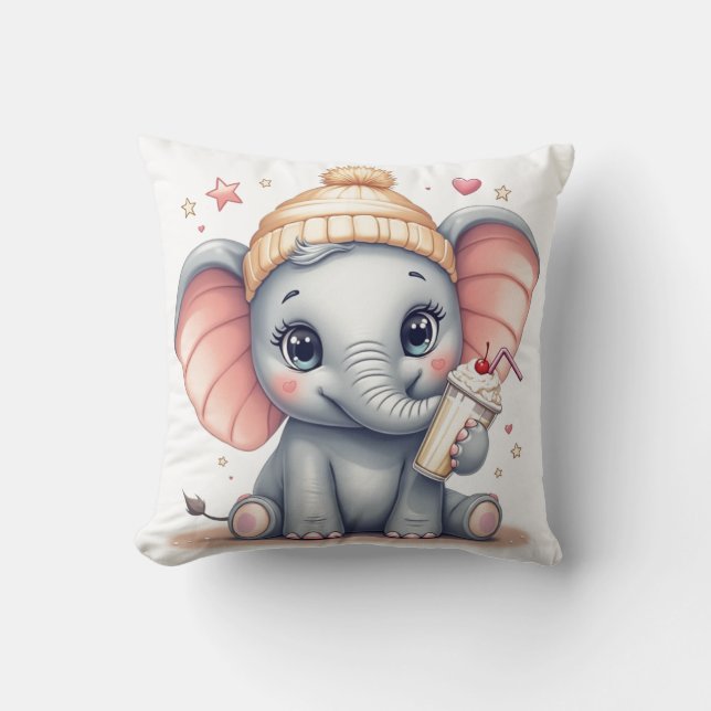 Cute Baby Elephant-Nursery Throw Pillow (Front)